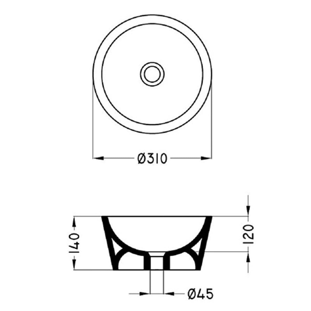 Bacha Cordenons Redonda de Apoyar - Medidas