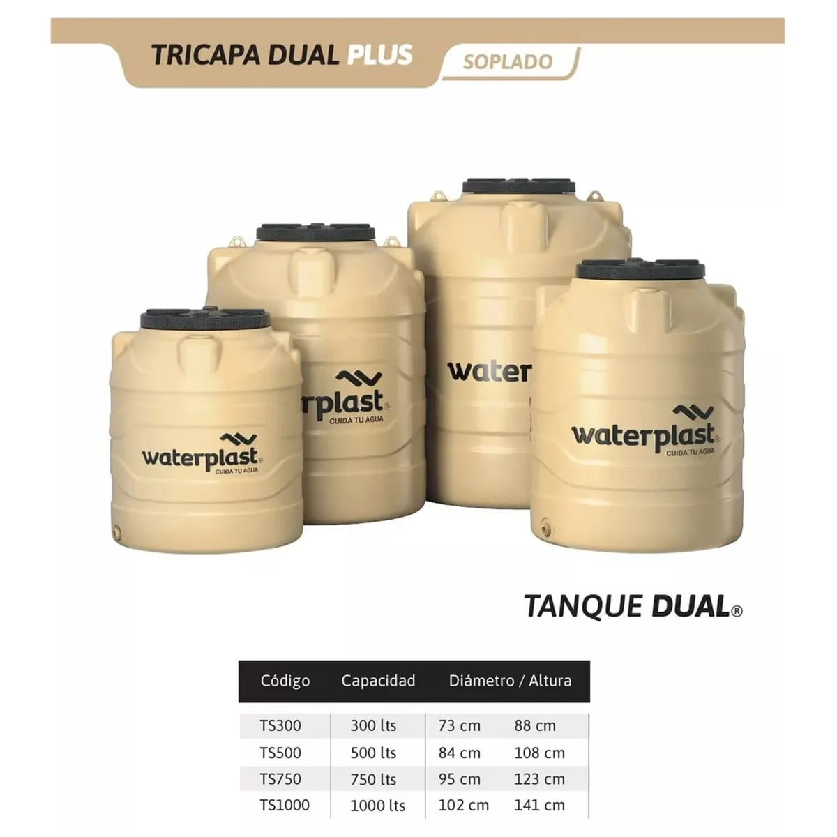 Combo Waterplast Tanque Tricapa Dual Plus - Medidas